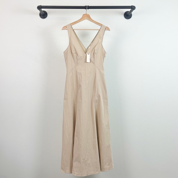 NWT Anthropologie Sleeveless V-Neck A Line Midi Dress Tan - Picture 4 of 7